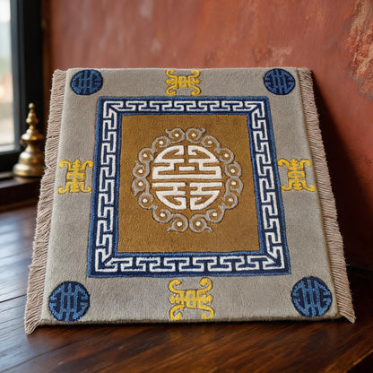 Fortune & Longevity · Golden Yellow handwoven Tibetan wool seat cushion