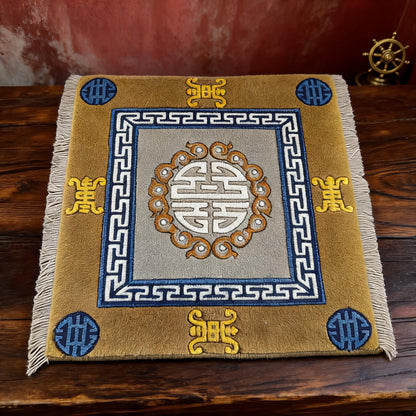 Fortune & Longevity · Gray Camel handwoven Tibetan wool seat cushion