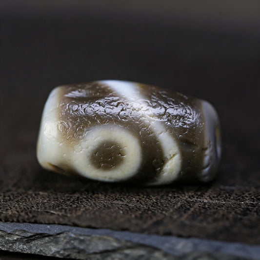 Millennium pure rainbow two-eye Dzi bead collector documentation view 1