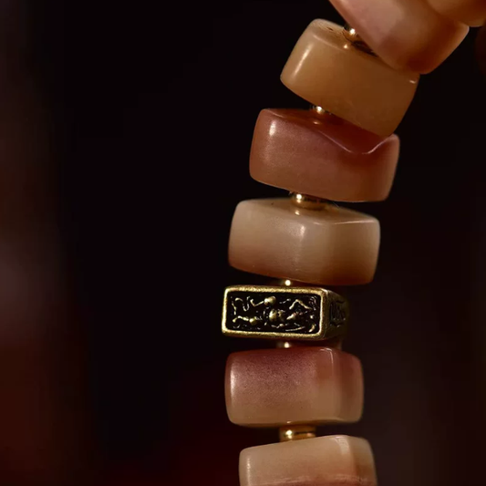 Square camel bone bracelet close up