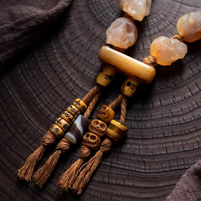 Handmade goat horn prayer bead accessory detail