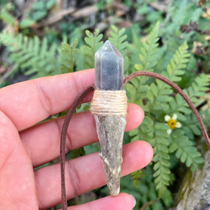 Natural antler crystal necklace close detail