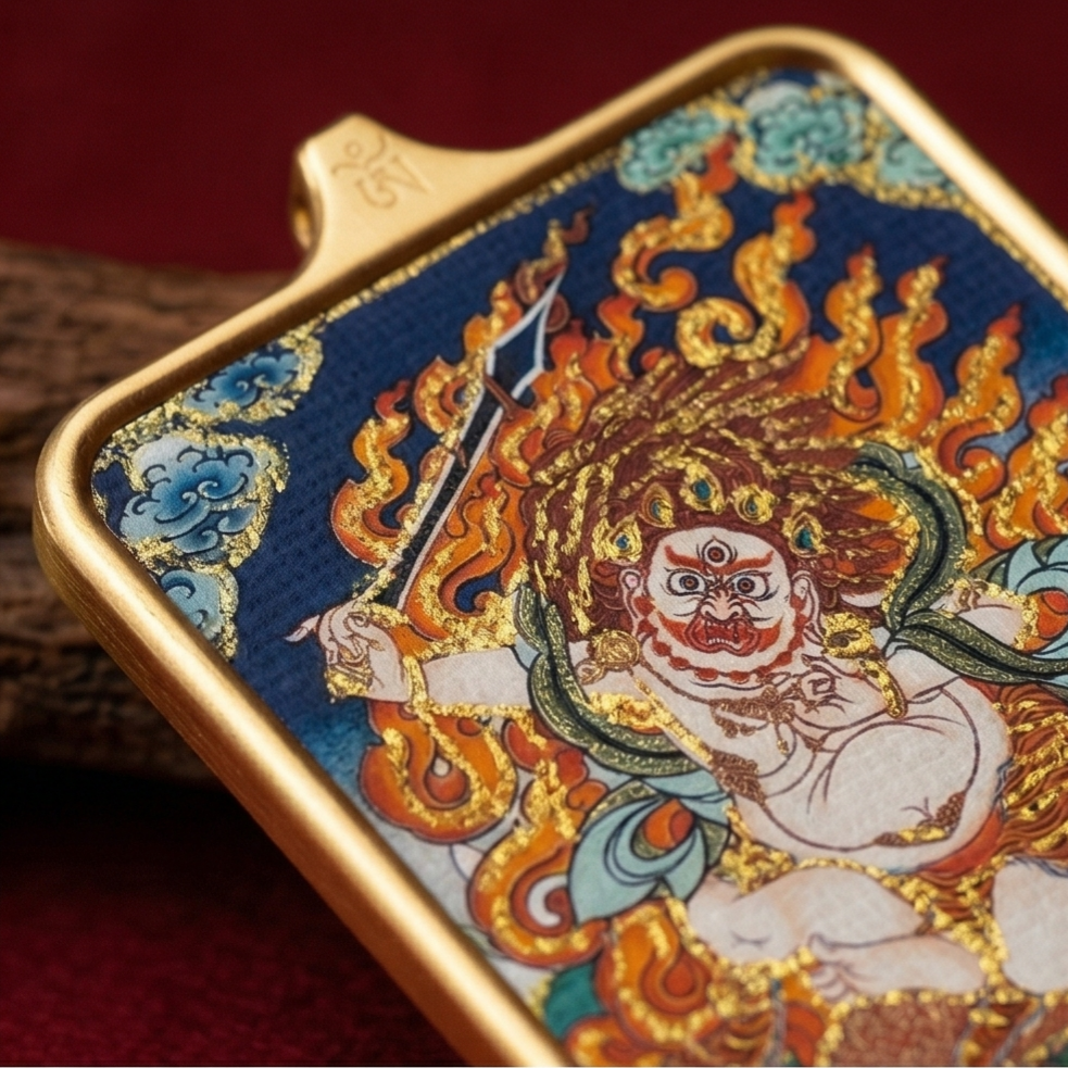 Acala Fudo Myoo thangka pendant detail