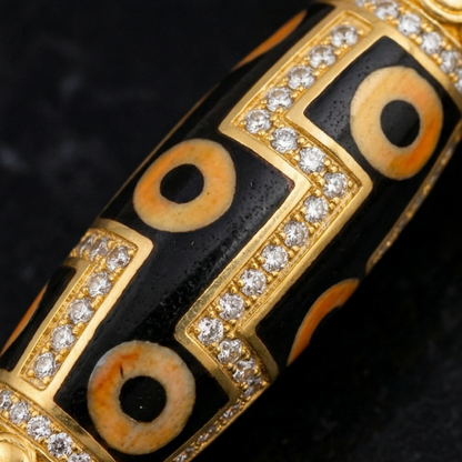 Gold plated dzi bead necklace side view
