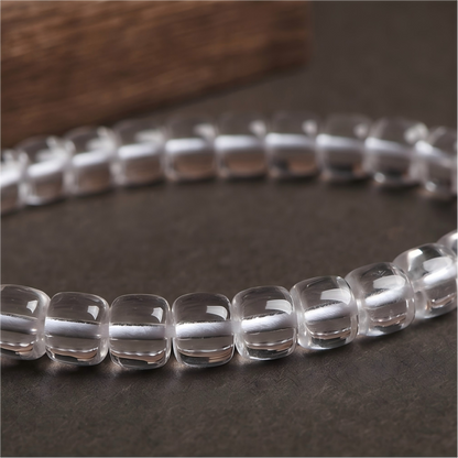 Clear quartz mala bracelet texture detail