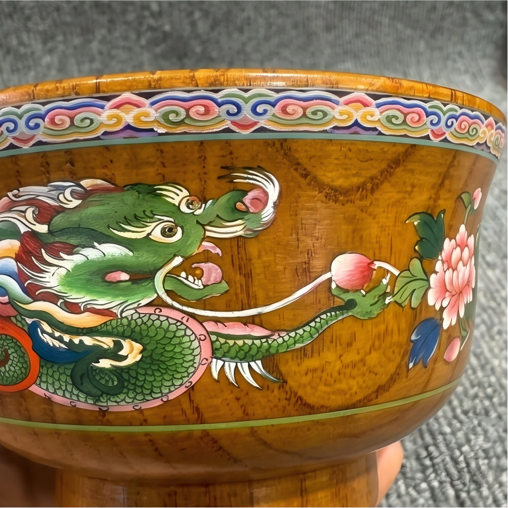 Green dragon wood bowl side view