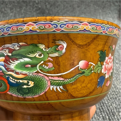 Green dragon wood bowl side view