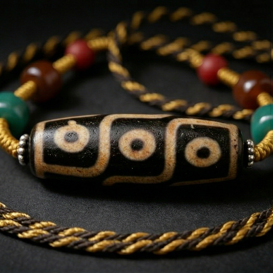 Nine eye dzi bead necklace side view