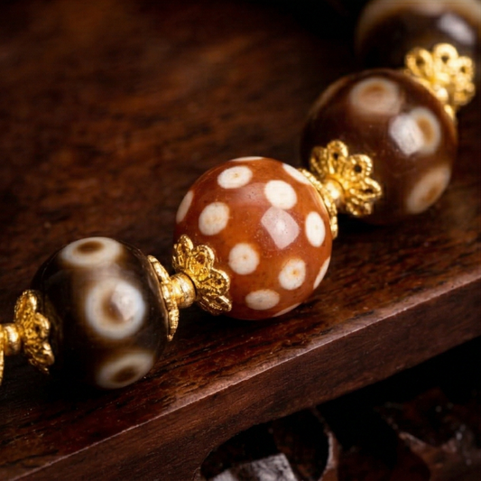 Tiger tooth dzi bead bracelet side view