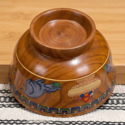 Precious rat hand painted wood bowl close up