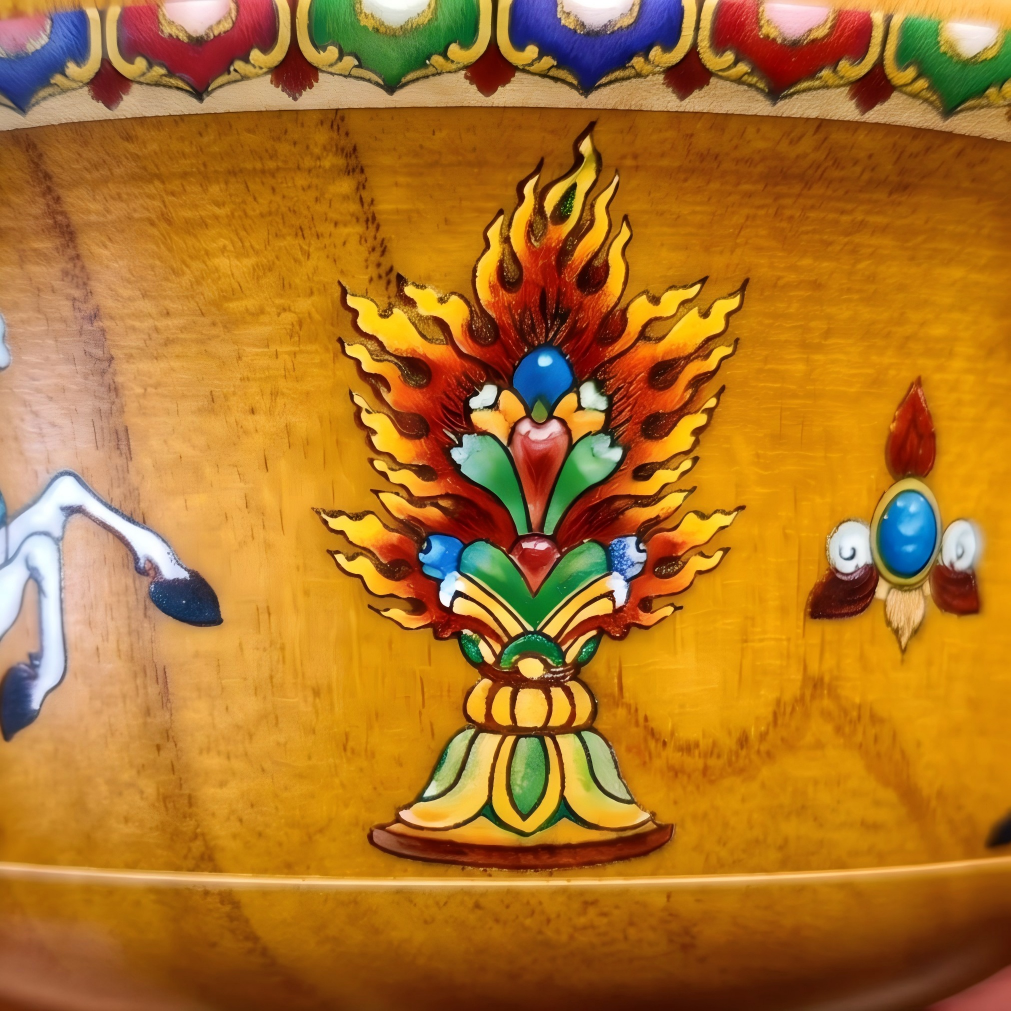 Flying horse motif wood bowl close up