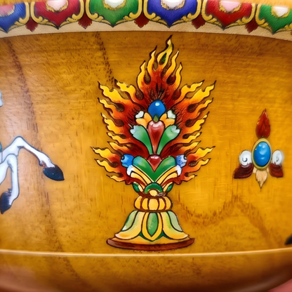 Flying horse motif wood bowl close up