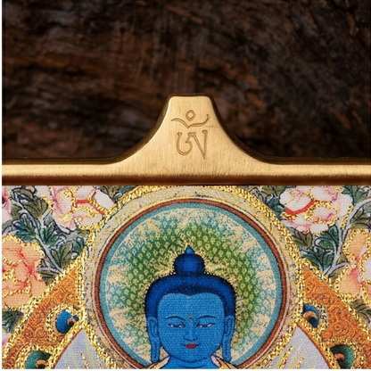 Hand painted Medicine Buddha pendant close up