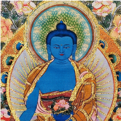 Medicine Buddha thangka pendant detail
