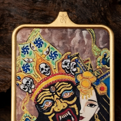 Hand painted thangka pendant close up