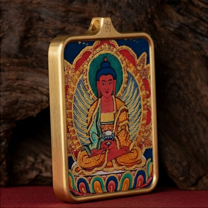 Hand painted Amitabha pendant close up