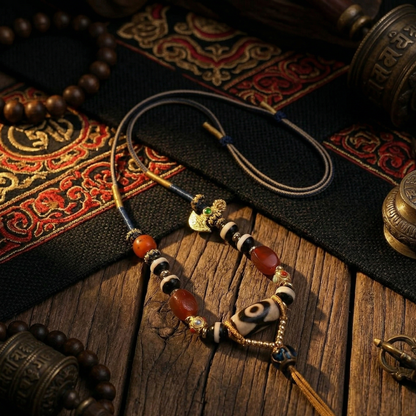 Handmade pure three eye dzi bead main view