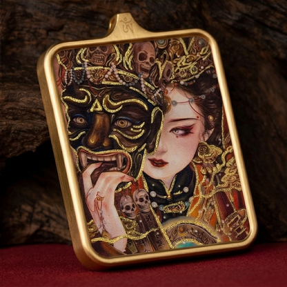 Hand painted thangka pendant No 4 close up