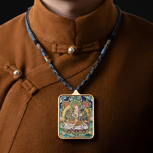 Samantabhadra thangka pendant side view