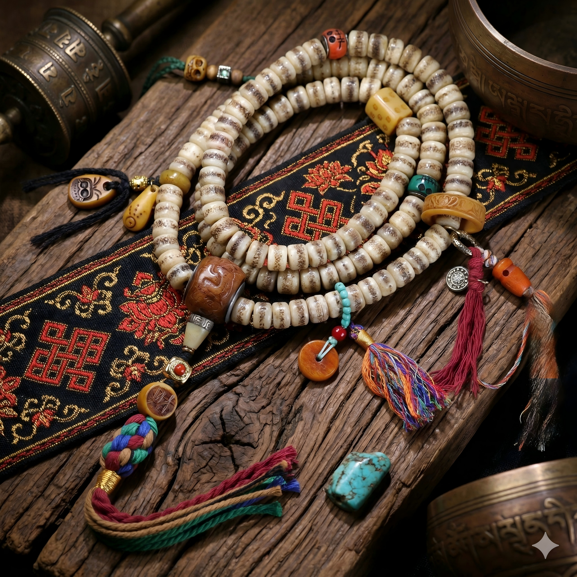 Collector grade Tibetan yak leg bone 108 mala main view