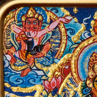 Five Wealth Gods thangka pendant detail