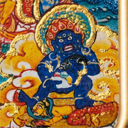 Hand painted Five Wealth Gods pendant close up