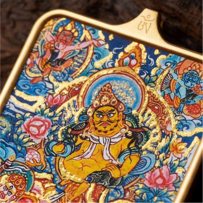 Five Wealth Gods pendant frame detail