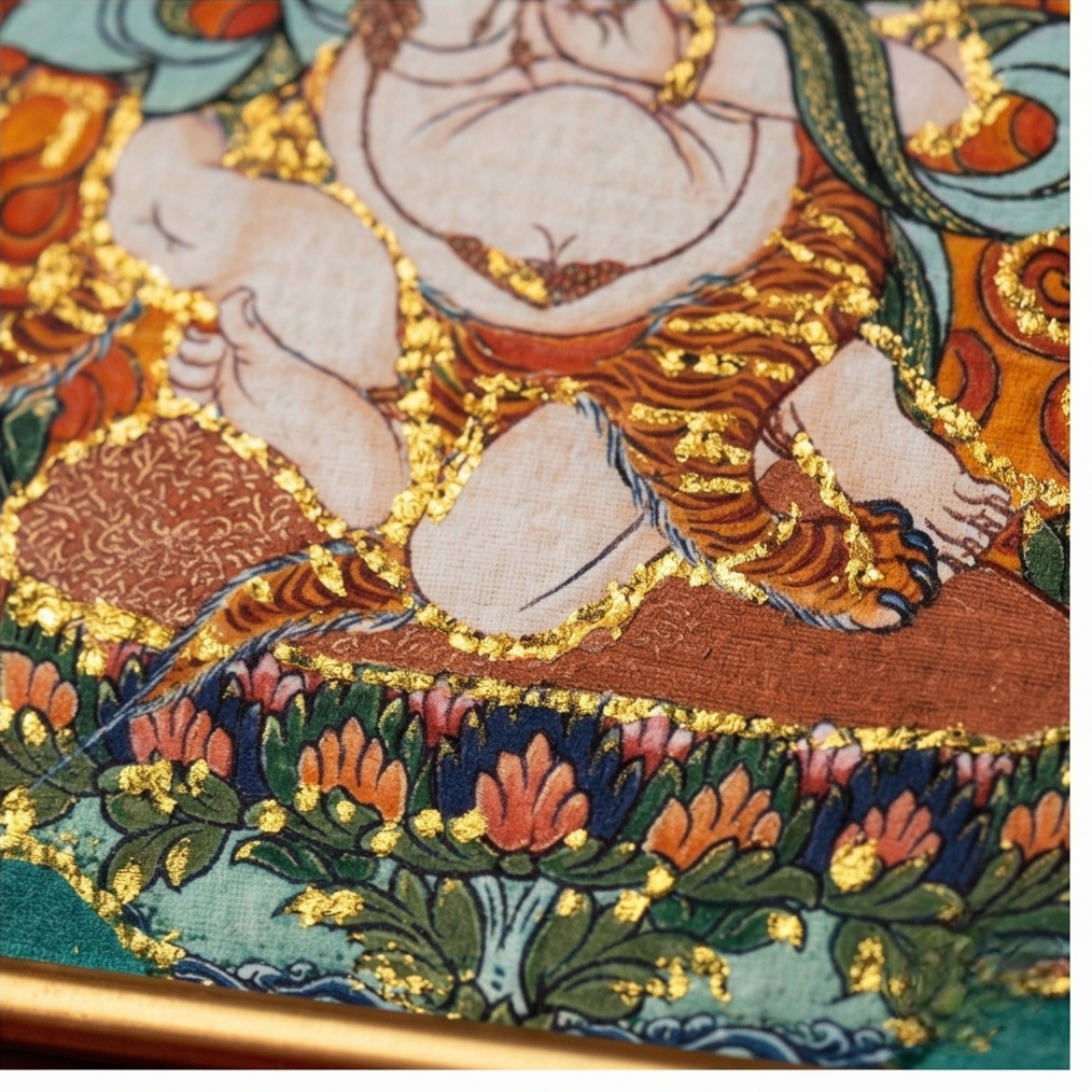 Hand painted Acala Fudo Myoo pendant close up