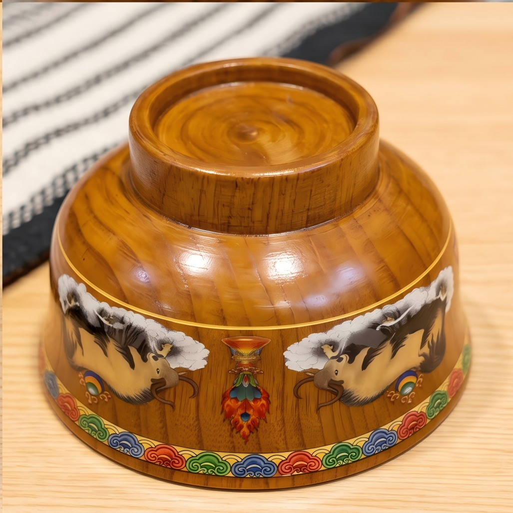 Hand painted yak motif bowl interior view