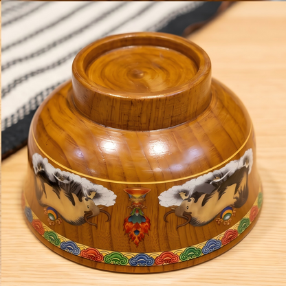 Hand painted yak motif bowl interior view