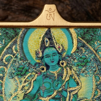 Green Tara thangka pendant detail