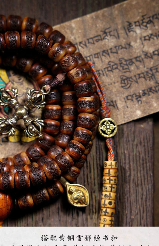 Yak bone prayer beads side view