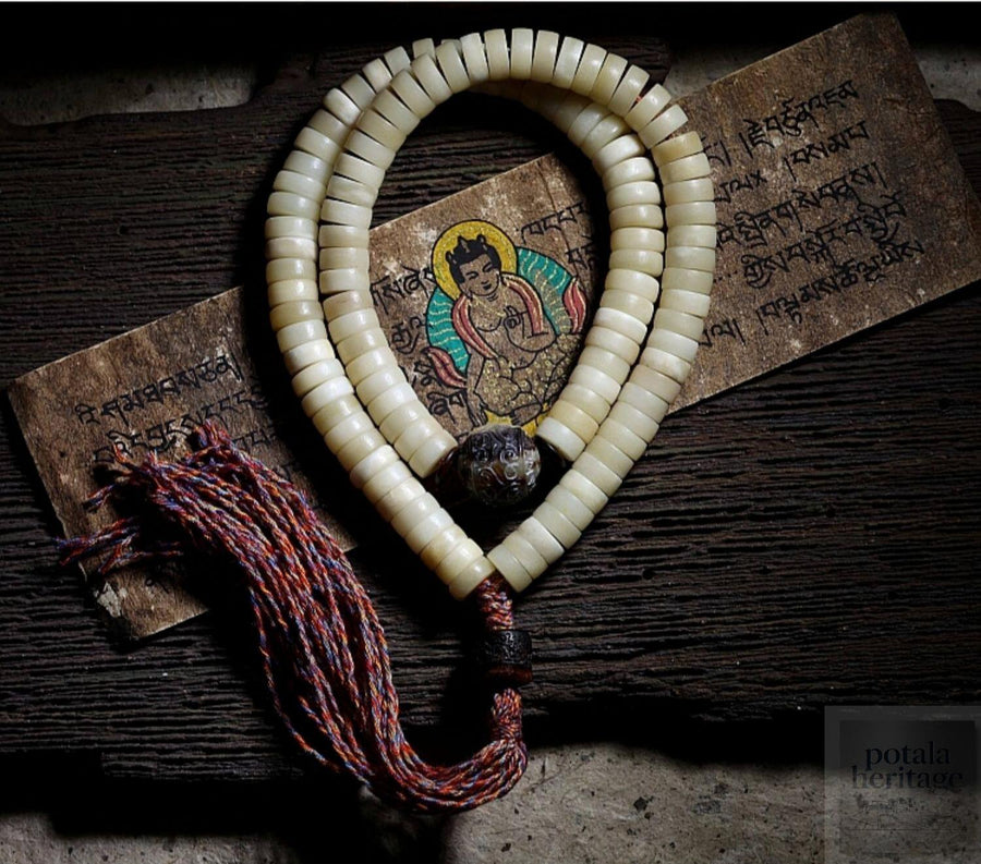 Collector grade Tibetan yak bone and horn 108 mala beads main view