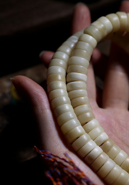 Potala Karma yak bone horn mala display view