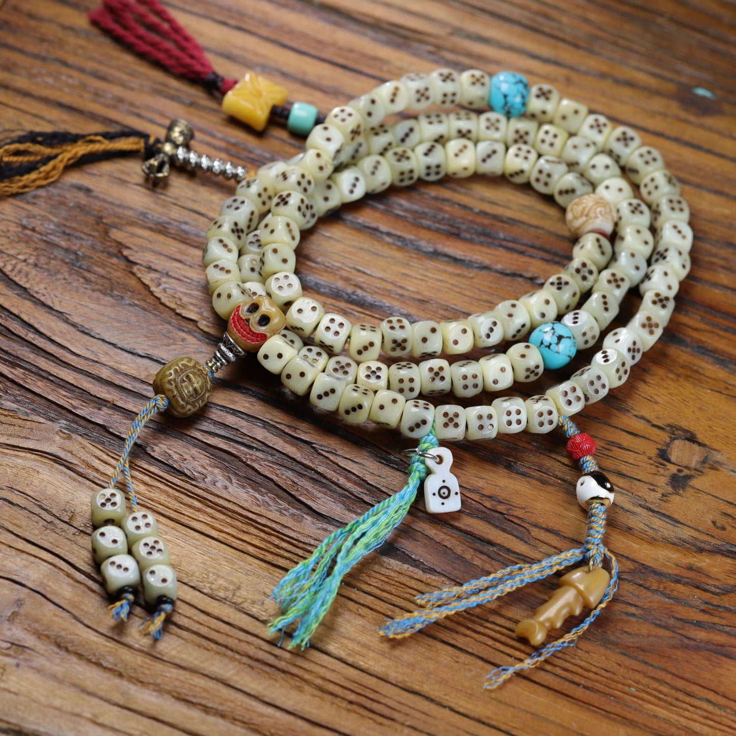 Collector grade yak bone dice mala display view