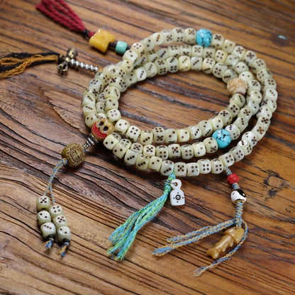 Collector grade yak bone dice mala display view