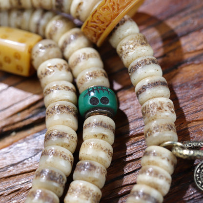 Tibetan yak leg bone mala detail