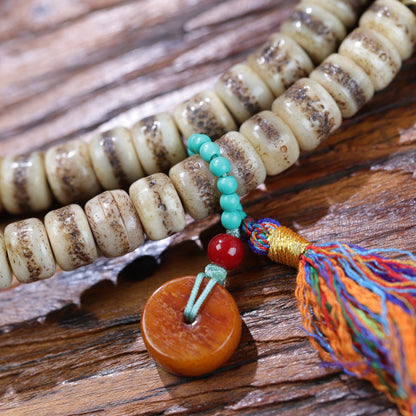 Yak leg bone mala bead texture detail