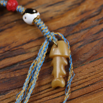 Tibetan carved yak bone mala detail
