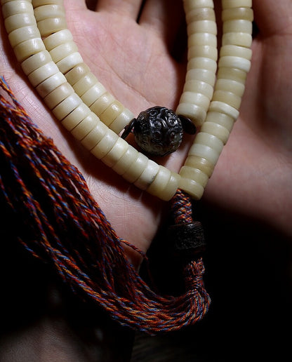 Horn and yak bone mala bead detail