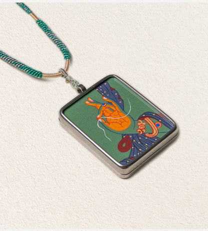 Green Tara hand painted thangka pendant necklace main view