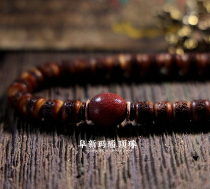 Tibetan yak bone prayer bead close up