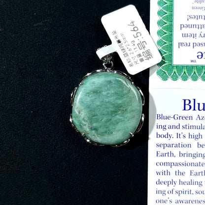 Azeztulite White Crystal Pendant Necklace with Certificate SKU image for No. 564 - Blue Green - 11.4g - Certificate