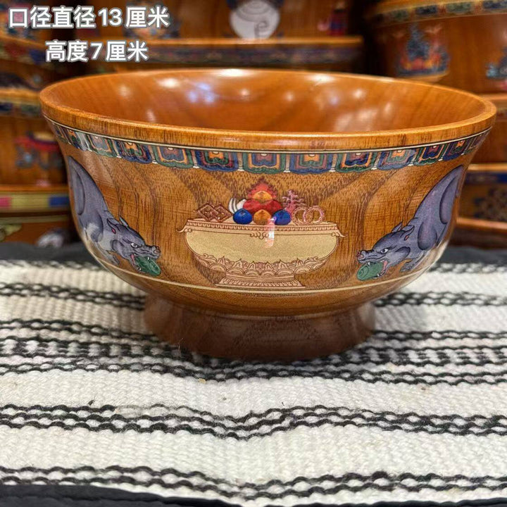 Precious Rat Tibetan-Inspired Hand-Painted Solid Wood Bowl