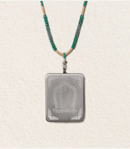 Green Tara thangka pendant necklace side view