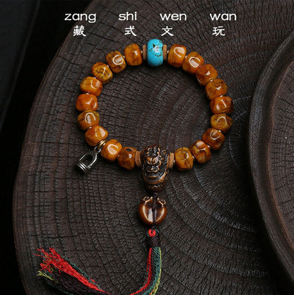 Tibetan style carved yak bone faceless bead bracelet main view