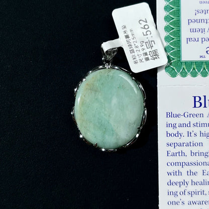Azeztulite White Crystal Pendant Necklace with Certificate SKU image for No. 562 - Blue Green - 9.9g - Certificate
