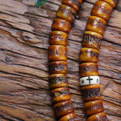 Yak bone 108 mala close detail