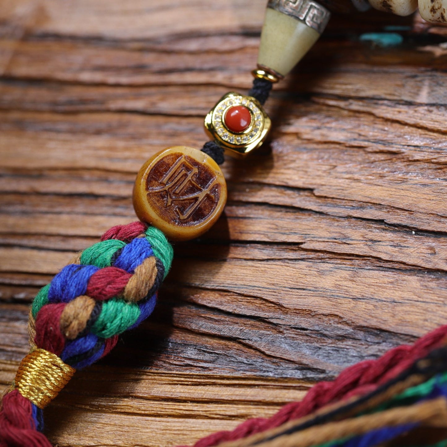 Yak leg bone mala close detail