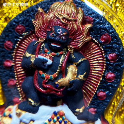 Hand painted Yamantaka relief close up
